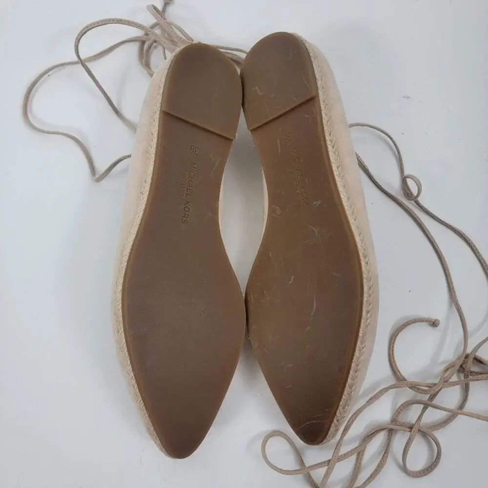 NEW Michael Kors collection cadence leather flats ankle wrap beige size 38 (8)